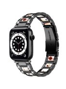 For Apple Watch Series 10 46mm / Ultra 2 Ultra 49mm / 9 8 7 45mm / SE (2023) SE (2022) SE 6 5 4 44mm / 3 2 1 42mm  Resin Stainless Steel Rhinestone Decor Smart Watch Band - Black / Nougat Pattern