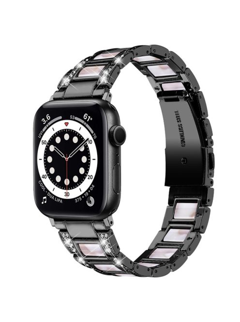 For Apple Watch Series 10 46mm / Ultra 2 Ultra 49mm / 9 8 7 45mm / SE (2023) SE (2022) SE 6 5 4 44mm / 3 2 1 42mm  Resin Stainless Steel Rhinestone Decor Smart Watch Band - Black / Pink Mix