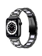 For Apple Watch Series 10 46mm / Ultra 2 Ultra 49mm / 9 8 7 45mm / SE (2023) SE (2022) SE 6 5 4 44mm / 3 2 1 42mm  Resin Stainless Steel Rhinestone Decor Smart Watch Band - Black / White