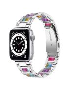 For Apple Watch Series 10 46mm / Ultra 2 Ultra 49mm / 9 8 7 45mm / SE (2023) SE (2022) SE 6 5 4 44mm / 3 2 1 42mm  Stainless Steel Resin Watch Band Rhinestone Decor Strap - Silver / Colorful