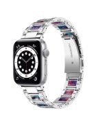 For Apple Watch Series 10 46mm / Ultra 2 Ultra 49mm / 9 8 7 45mm / SE (2023) SE (2022) SE 6 5 4 44mm / 3 2 1 42mm  Stainless Steel Resin Watch Band Rhinestone Decor Strap - Silver / Purple Green Mix