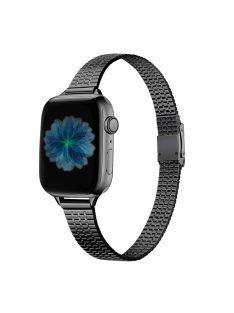   For Apple Watch Series 10 46mm / Ultra 2 Ultra 49mm / 9 8 7 45mm / SE (2023) SE (2022) SE 6 5 4 44mm / 3 2 1 42mm / Series 8 45mm Dual-Layer Buckle Design Watch Band Stainless Steel Wrist Strap - Black