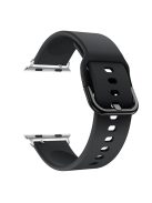 For Apple Watch Series 10 46mm / Ultra 2 Ultra 49mm / 9 8 7 45mm / SE (2023) SE (2022) SE 6 5 4 44mm / 3 2 1 42mm Adjustable Silicone Watch Band Replacement Strap with Active Iron Buckle - Black