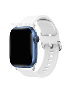 For Apple Watch Series 10 46mm / Ultra 2 Ultra 49mm / 9 8 7 45mm / SE (2023) SE (2022) SE 6 5 4 44mm / 3 2 1 42mm Adjustable Silicone Watch Band Replacement Strap with Active Iron Buckle - White