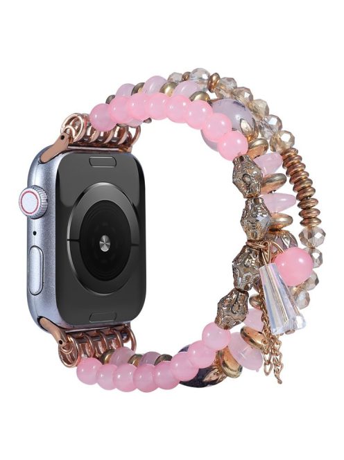 For Apple Watch Series 10 46mm / Ultra 2 Ultra 49mm / 9 8 7 45mm / SE (2023) SE (2022) SE 6 5 4 44mm / 3 2 1 42mm Agate + Stainless Steel Watch Strap Bracelet Replacement Smart Watch Band - Pink