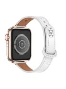 For Apple Watch Series 10 46mm / Ultra 2 Ultra 49mm / 9 8 7 45mm / SE (2023) SE (2022) SE 6 5 4 44mm / 3 2 1 42mm Genuine Cowhide Leather Double Snap Button Watch Band (Retro Gold Connector) - White