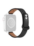 For Apple Watch Series 10 46mm / Ultra 2 Ultra 49mm / 9 8 7 45mm / SE (2023) SE (2022) SE 6 5 4 44mm / 3 2 1 42mm Genuine Cowhide Leather Watch Band Double Snap Button Strap, Silver Connector - Black