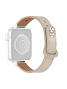 For Apple Watch Series 10 46mm / Ultra 2 Ultra 49mm / 9 8 7 45mm / SE (2023) SE (2022) SE 6 5 4 44mm / 3 2 1 42mm Genuine Cowhide Leather Watch Band Double Snap Button Strap, Silver Connector - Ivory White