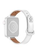 For Apple Watch Series 10 46mm / Ultra 2 Ultra 49mm / 9 8 7 45mm / SE (2023) SE (2022) SE 6 5 4 44mm / 3 2 1 42mm Genuine Cowhide Leather Watch Band Double Snap Button Strap, Silver Connector - White