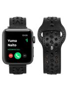 For Apple Watch Series 10 46mm / Ultra 2 Ultra 49mm / 9 8 7 45mm / SE (2023) SE (2022) SE 6 5 4 44mm / 3 2 1 42mm Genuine Leather Watch Band V-Shape Braided Watch Strap Adjustable Wristband - Black