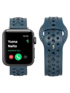 For Apple Watch Series 10 46mm / Ultra 2 Ultra 49mm / 9 8 7 45mm / SE (2023) SE (2022) SE 6 5 4 44mm / 3 2 1 42mm Genuine Leather Watch Band V-Shape Braided Watch Strap Adjustable Wristband - Blue