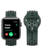 For Apple Watch Series 10 46mm / Ultra 2 Ultra 49mm / 9 8 7 45mm / SE (2023) SE (2022) SE 6 5 4 44mm / 3 2 1 42mm Genuine Leather Watch Band V-Shape Braided Watch Strap Adjustable Wristband - Green