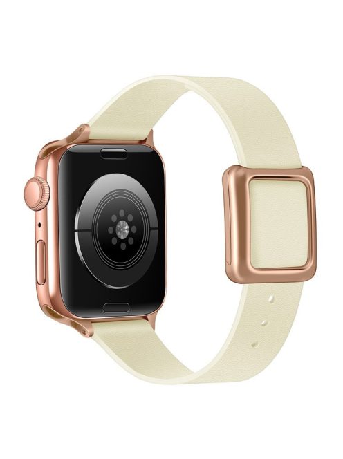 For Apple Watch Series 10 46mm / Ultra 2 Ultra 49mm / 9 8 7 45mm / SE (2023) SE (2022) SE 6 5 4 44mm / 3 2 1 42mm Genuine Leather Watch Strap Rose Gold Buckle Magnetic Closure Wristband - Beige White