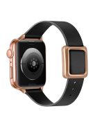 For Apple Watch Series 10 46mm / Ultra 2 Ultra 49mm / 9 8 7 45mm / SE (2023) SE (2022) SE 6 5 4 44mm / 3 2 1 42mm Genuine Leather Watch Strap Rose Gold Buckle Magnetic Closure Wristband - Black