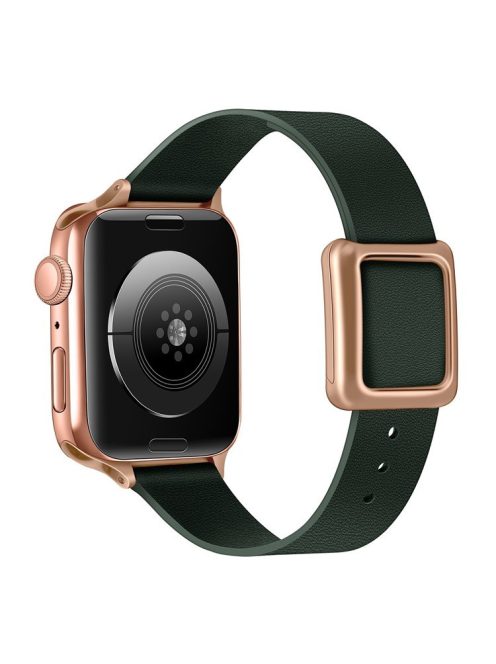 For Apple Watch Series 10 46mm / Ultra 2 Ultra 49mm / 9 8 7 45mm / SE (2023) SE (2022) SE 6 5 4 44mm / 3 2 1 42mm Genuine Leather Watch Strap Rose Gold Buckle Magnetic Closure Wristband - Fir Green