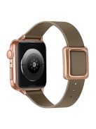 For Apple Watch Series 10 46mm / Ultra 2 Ultra 49mm / 9 8 7 45mm / SE (2023) SE (2022) SE 6 5 4 44mm / 3 2 1 42mm Genuine Leather Watch Strap Rose Gold Buckle Magnetic Closure Wristband - Grey-Brown