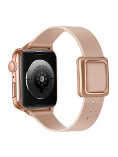   For Apple Watch Series 10 46mm / Ultra 2 Ultra 49mm / 9 8 7 45mm / SE (2023) SE (2022) SE 6 5 4 44mm / 3 2 1 42mm Genuine Leather Watch Strap Rose Gold Buckle Magnetic Closure Wristband - Sand Pink