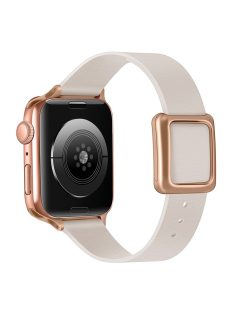   For Apple Watch Series 10 46mm / Ultra 2 Ultra 49mm / 9 8 7 45mm / SE (2023) SE (2022) SE 6 5 4 44mm / 3 2 1 42mm Genuine Leather Watch Strap Rose Gold Buckle Magnetic Closure Wristband - Starlight Color