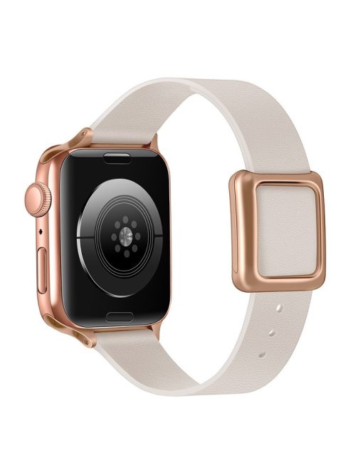 For Apple Watch Series 10 46mm / Ultra 2 Ultra 49mm / 9 8 7 45mm / SE (2023) SE (2022) SE 6 5 4 44mm / 3 2 1 42mm Genuine Leather Watch Strap Rose Gold Buckle Magnetic Closure Wristband - Starlight Color