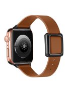 For Apple Watch Series 10 46mm / Ultra 2 Ultra 49mm / 9 8 7 45mm / SE (2023) SE (2022) SE 6 5 4 44mm / 3 2 1 42mm Genuine Leather Watch Strap Wrist Band with Magnetic Black Square Buckle - Brown