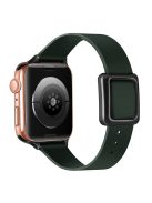 For Apple Watch Series 10 46mm / Ultra 2 Ultra 49mm / 9 8 7 45mm / SE (2023) SE (2022) SE 6 5 4 44mm / 3 2 1 42mm Genuine Leather Watch Strap Wrist Band with Magnetic Black Square Buckle - Fir Green