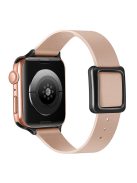 For Apple Watch Series 10 46mm / Ultra 2 Ultra 49mm / 9 8 7 45mm / SE (2023) SE (2022) SE 6 5 4 44mm / 3 2 1 42mm Genuine Leather Watch Strap Wrist Band with Magnetic Black Square Buckle - Sand Pink