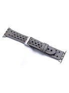 For Apple Watch Series 10 46mm / Ultra 2 Ultra 49mm / 9 8 7 45mm / SE (2023) SE (2022) SE 6 5 4 44mm / 3 2 1 42mm Hollow-Out Woven Watch Strap Genuine Leather V-Shaped Wrist Band - Grey