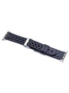 For Apple Watch Series 10 46mm / Ultra 2 Ultra 49mm / 9 8 7 45mm / SE (2023) SE (2022) SE 6 5 4 44mm / 3 2 1 42mm Hollow-Out Woven Watch Strap Genuine Leather V-Shaped Wrist Band - Midnight Blue