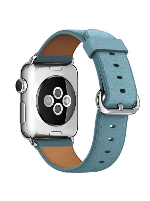 For Apple Watch Series 10 46mm / Ultra 2 Ultra 49mm / 9 8 7 45mm / SE (2023) SE (2022) SE 6 5 4 44mm / 3 2 1 42mm Litchi Texture Genuine Leather Watch Band Wrist Strap Replacement - Baby Blue