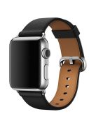 For Apple Watch Series 10 46mm / Ultra 2 Ultra 49mm / 9 8 7 45mm / SE (2023) SE (2022) SE 6 5 4 44mm / 3 2 1 42mm Litchi Texture Genuine Leather Watch Band Wrist Strap Replacement - Black