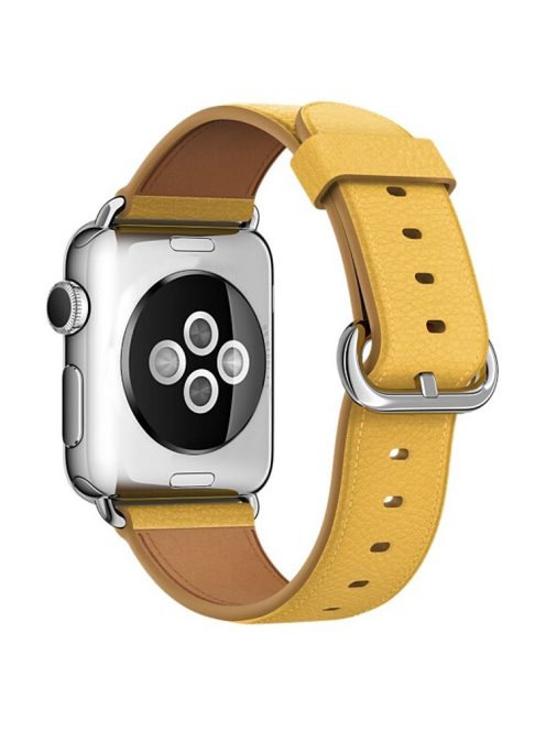 For Apple Watch Series 10 46mm / Ultra 2 Ultra 49mm / 9 8 7 45mm / SE (2023) SE (2022) SE 6 5 4 44mm / 3 2 1 42mm Litchi Texture Genuine Leather Watch Band Wrist Strap Replacement - Yellow