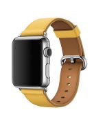 For Apple Watch Series 10 46mm / Ultra 2 Ultra 49mm / 9 8 7 45mm / SE (2023) SE (2022) SE 6 5 4 44mm / 3 2 1 42mm Litchi Texture Genuine Leather Watch Band Wrist Strap Replacement - Yellow