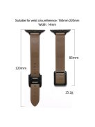 For Apple Watch Series 10 46mm / Ultra 2 Ultra 49mm / 9 8 7 45mm / SE (2023) SE (2022) SE 6 5 4 44mm / 3 2 1 42mm Magnetic Design Silver Buckle Genuine Leather Replacement Watch Wrist Strap - Apricot