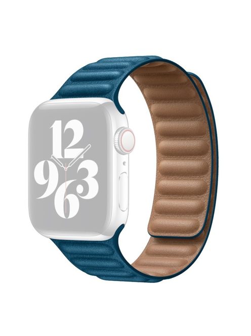 For Apple Watch Series 10 46mm / Ultra 2 Ultra 49mm / 9 8 7 45mm / SE (2023) SE (2022) SE 6 5 4 44mm / 3 2 1 42mm Magnetic Genuine Leather Watch Band Sports Adjustable Wristband - Cape Blue