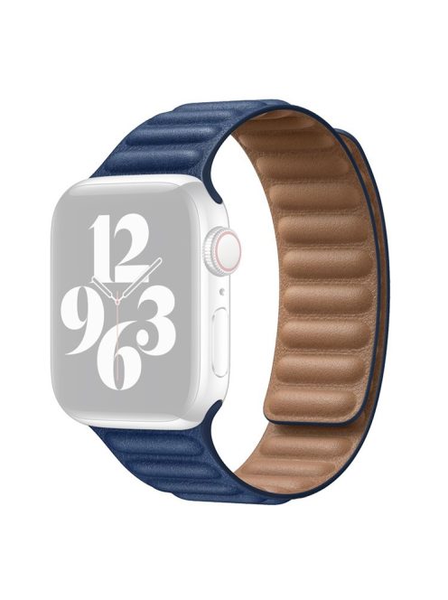 For Apple Watch Series 10 46mm / Ultra 2 Ultra 49mm / 9 8 7 45mm / SE (2023) SE (2022) SE 6 5 4 44mm / 3 2 1 42mm Magnetic Genuine Leather Watch Band Sports Adjustable Wristband - Dark Blue