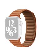 For Apple Watch Series 10 46mm / Ultra 2 Ultra 49mm / 9 8 7 45mm / SE (2023) SE (2022) SE 6 5 4 44mm / 3 2 1 42mm Magnetic Genuine Leather Watch Band Sports Adjustable Wristband - Golden Brown