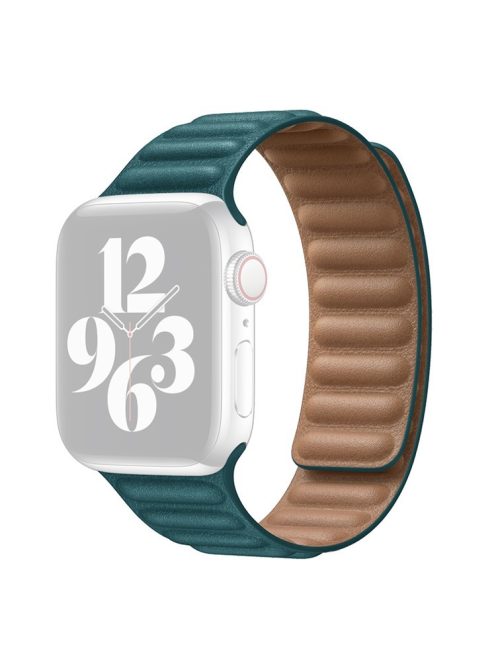 For Apple Watch Series 10 46mm / Ultra 2 Ultra 49mm / 9 8 7 45mm / SE (2023) SE (2022) SE 6 5 4 44mm / 3 2 1 42mm Magnetic Genuine Leather Watch Band Sports Adjustable Wristband - Malachite Green