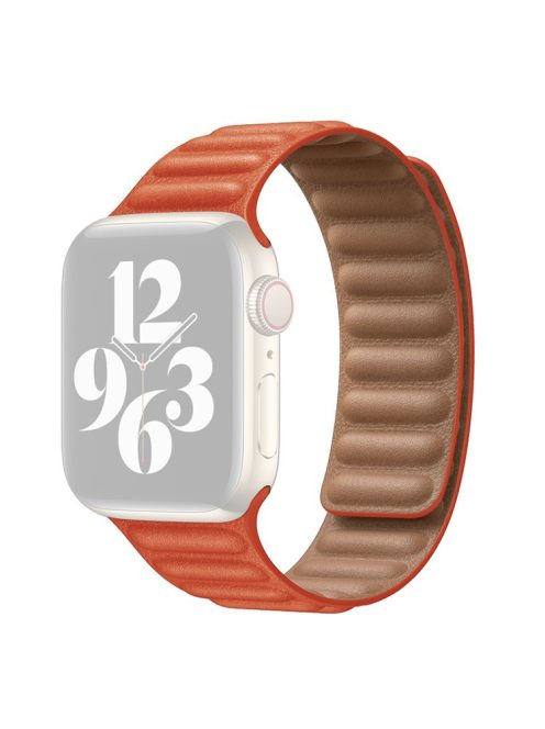 For Apple Watch Series 10 46mm / Ultra 2 Ultra 49mm / 9 8 7 45mm / SE (2023) SE (2022) SE 6 5 4 44mm / 3 2 1 42mm Magnetic Genuine Leather Watch Band Sports Adjustable Wristband - Orange