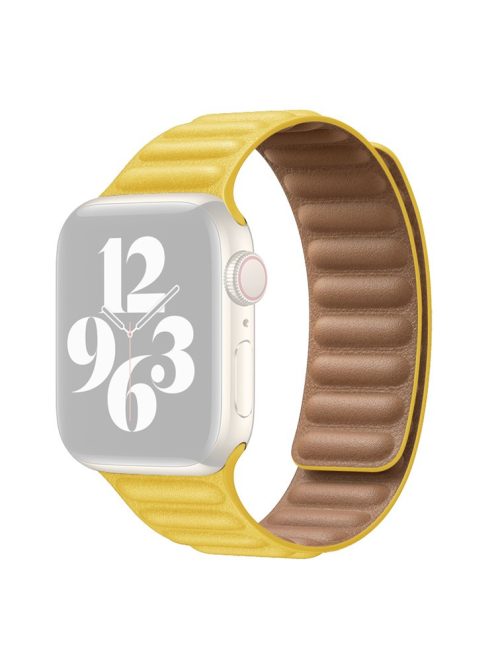 For Apple Watch Series 10 46mm / Ultra 2 Ultra 49mm / 9 8 7 45mm / SE (2023) SE (2022) SE 6 5 4 44mm / 3 2 1 42mm Magnetic Genuine Leather Watch Band Sports Adjustable Wristband - Orange Lemon Yellow