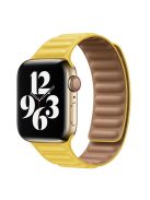 For Apple Watch Series 10 46mm / Ultra 2 Ultra 49mm / 9 8 7 45mm / SE (2023) SE (2022) SE 6 5 4 44mm / 3 2 1 42mm Magnetic Genuine Leather Watch Band Sports Adjustable Wristband - Orange Lemon Yellow