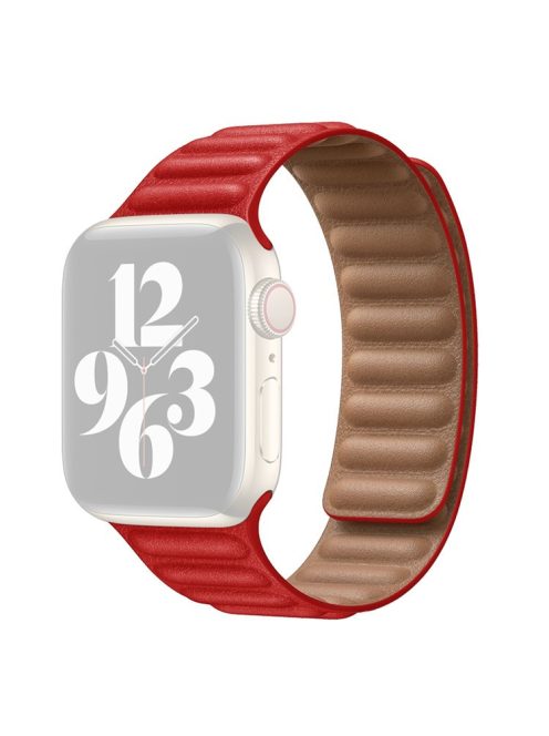 For Apple Watch Series 10 46mm / Ultra 2 Ultra 49mm / 9 8 7 45mm / SE (2023) SE (2022) SE 6 5 4 44mm / 3 2 1 42mm Magnetic Genuine Leather Watch Band Sports Adjustable Wristband - Red