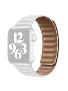 For Apple Watch Series 10 46mm / Ultra 2 Ultra 49mm / 9 8 7 45mm / SE (2023) SE (2022) SE 6 5 4 44mm / 3 2 1 42mm Magnetic Genuine Leather Watch Band Sports Adjustable Wristband - White