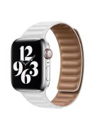 For Apple Watch Series 10 46mm / Ultra 2 Ultra 49mm / 9 8 7 45mm / SE (2023) SE (2022) SE 6 5 4 44mm / 3 2 1 42mm Magnetic Genuine Leather Watch Band Sports Adjustable Wristband - White