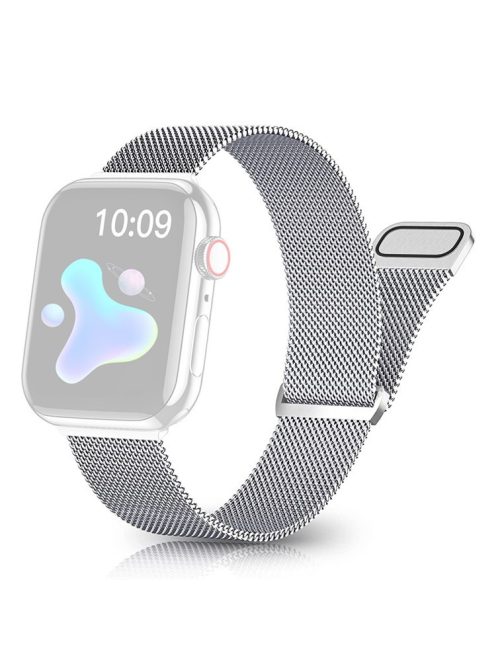 For Apple Watch Series 10 46mm / Ultra 2 Ultra 49mm / 9 8 7 45mm / SE (2023) SE (2022) SE 6 5 4 44mm / 3 2 1 42mm Magnetic Milanese Mesh Loop Band Adjustable Stainless Steel Strap - Silver