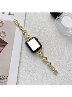   For Apple Watch Series 10 46mm / Ultra 2 Ultra 49mm / 9 8 7 45mm / SE (2023) SE (2022) SE 6 5 4 44mm / 3 2 1 42mm Metal Heart Bracelet Rhinestone Decor Watch Band Wrist Strap - Gold