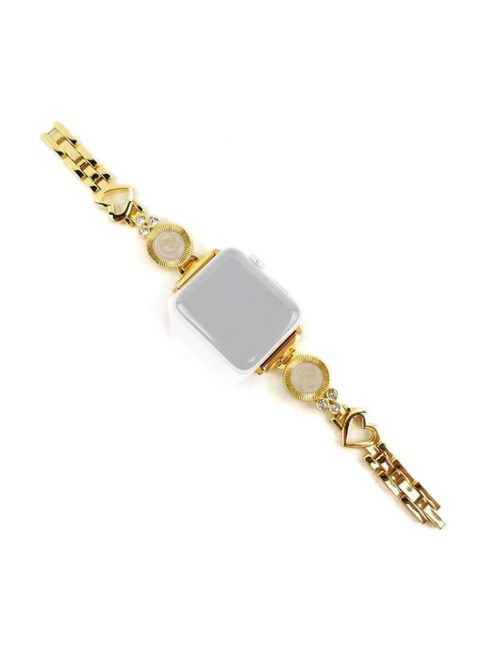 For Apple Watch Series 10 46mm / Ultra 2 Ultra 49mm / 9 8 7 45mm / SE (2023) SE (2022) SE 6 5 4 44mm / 3 2 1 42mm Metal Heart Ethnic Style Bracelet Rhinestone Decor Wrist Strap Watch Band - Gold