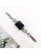 For Apple Watch Series 10 46mm / Ultra 2 Ultra 49mm / 9 8 7 45mm / SE (2023) SE (2022) SE 6 5 4 44mm / 3 2 1 42mm Metal Heart Ethnic Style Bracelet Rhinestone Decor Wrist Strap Watch Band - Silver