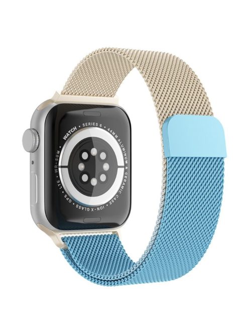 For Apple Watch Series 10 46mm / Ultra 2 Ultra 49mm / 9 8 7 45mm / SE (2023) SE (2022) SE 6 5 4 44mm / 3 2 1 42mm Milanese Mesh Magnetic Band Metal Gradient Strap - Gradient Gold / Blue