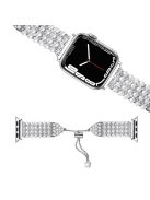 For Apple Watch Series 10 46mm / Ultra 2 Ultra 49mm / 9 8 7 45mm / SE (2023) SE (2022) SE 6 5 4 44mm / 3 2 1 42mm Pearls Rhinestone Decor Metal Watch Band Bracelet Wrist Strap