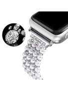 For Apple Watch Series 10 46mm / Ultra 2 Ultra 49mm / 9 8 7 45mm / SE (2023) SE (2022) SE 6 5 4 44mm / 3 2 1 42mm Pearls Rhinestone Decor Metal Watch Band Bracelet Wrist Strap